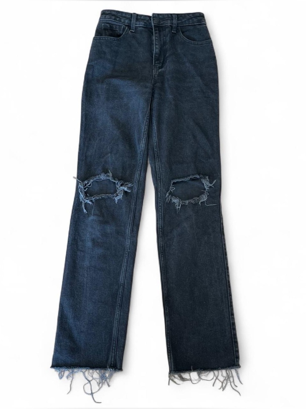 Hollister Womens Ultra High-Rise 90s Straight Jeans Sz 0R 24x31 Black Distressed